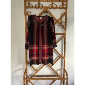 Anne Klein Plaid Open Cardigan / Coat with Buckle Tie